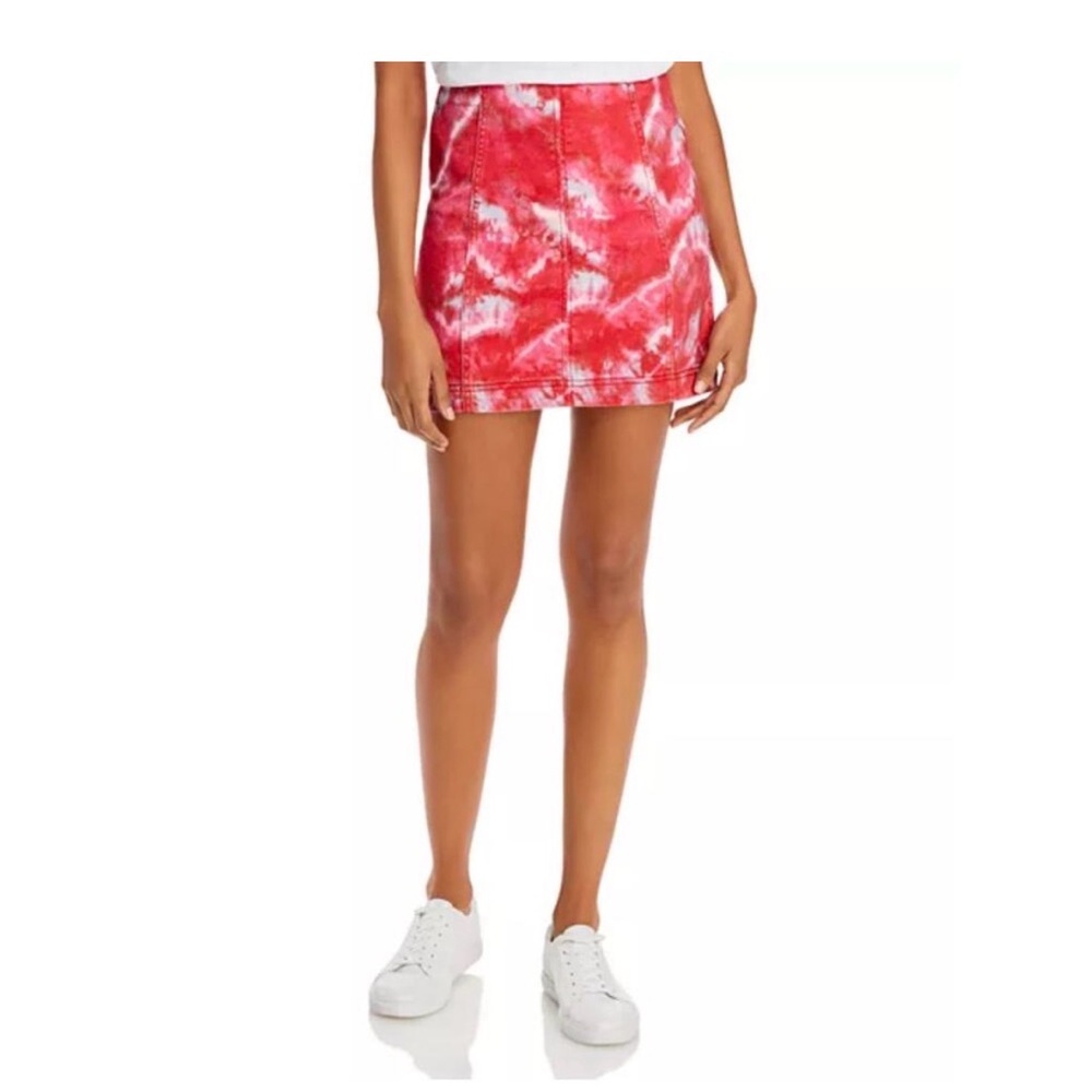 Free People Vibrant Red and White Mini Skirt